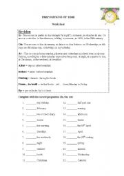 English Worksheet: prepositions of time