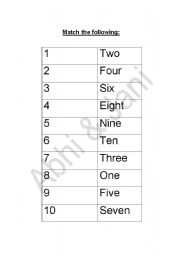 English worksheet: Number Names match