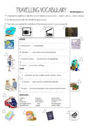 English Worksheet: travelling vocabulary and relative pronouns