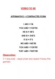English Worksheet: TO BE - Affirmative