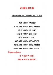 English Worksheet: TO BE NEGATIVE FORM
