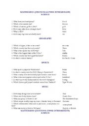 English Worksheet: Mastermind Questions 