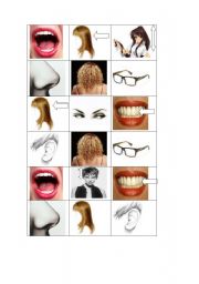 English worksheet: PARTS OF THE FACE BINGO