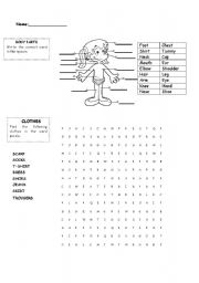 English worksheet: Body Parts and Clothes