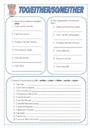English Worksheet: Too/ Either/ So/ Neither