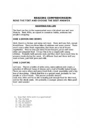 English Worksheet: READING COMPREHENSION : 