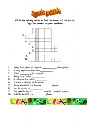 English Worksheet: SPORTS PUZZLE