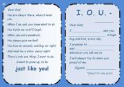 English Worksheet: Fathers Day card + IOU