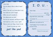 English worksheet: Fathers Day card + IOU