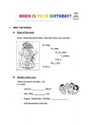 English worksheet: when is your birthday?