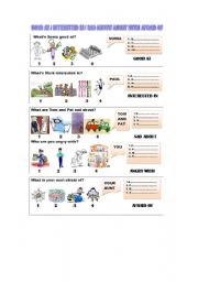 English Worksheet: be good at / interested in/ sad about/ angry with/ afraid of