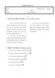 English worksheet: English test 5th form