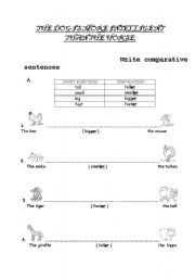 English Worksheet: The dog is more intelligent thant the horse