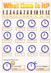 English Worksheet: What time is it?