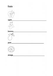 English worksheet: fruits