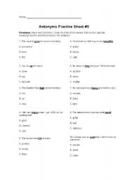 English worksheet: antonyms worksheet