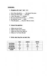 English Worksheet: likes and dislikes