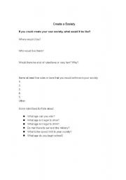 English Worksheet: Create a Society