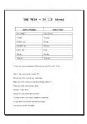 English Worksheet: I lie down / I lay down