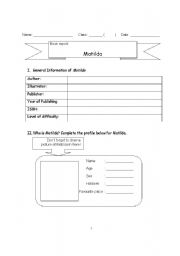 English Worksheet: Book Report - Matilda