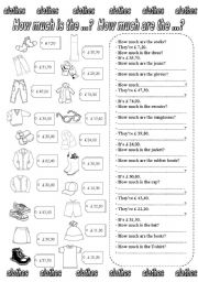 English Worksheet: How much is the ...? How much are the ...? (2)