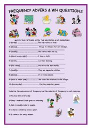 English Worksheet: Frequency adverbs and wh questions