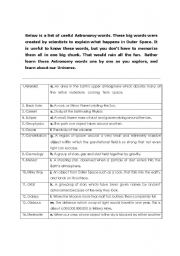 English worksheet: Astronomy vocabulary