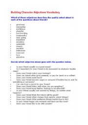 English worksheet: Building Character Adjectives