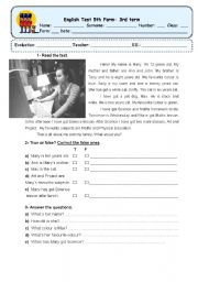 English Worksheet: english test 5th form (1st part) 2 pages (the other 2 pages- 2nd part)