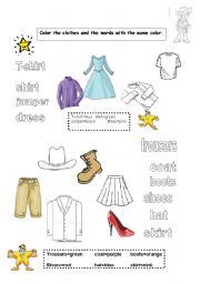 English Worksheet: color the clothes