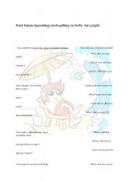 English worksheet: Past tense-Speaking and writing activity