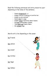 English Worksheet: Present or Past / Possessive Adjecties