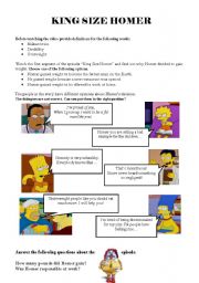 English Worksheet: The Simpsons: King Size Homer