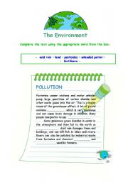 English Worksheet: The Environment: Pollution