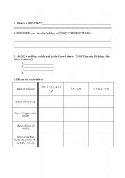 English worksheet: Holidays