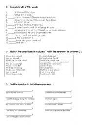 English Worksheet: WH- Questions