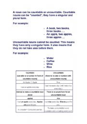 English Worksheet: countables and uncountables nouns