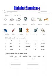 English Worksheet: Phonics-Alphabet Sounds n-z