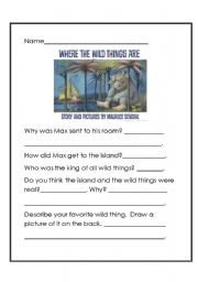 English Worksheet: Where the Wild Things Are?