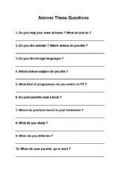 English worksheet: Questions - Simple Present Tense 