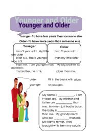 English worksheet: younger and older