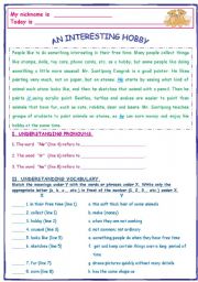 English Worksheet: AN INTERESTING HOBBY (Unusual Hobby in Thailand)