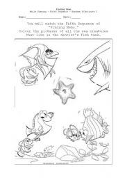 English worksheet: While viewing activity. Colour the sea creatures