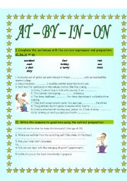 English Worksheet: Prepositional phrases with IN,ON,AT,BY