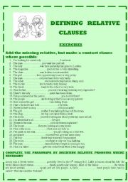 English Worksheet: DEFINING RELATIVE CLAUSES
