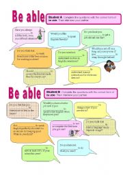 Be able - Grammar and speaking in pairs