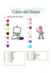 English Worksheet: Colors & Shapes Basics (5 full pages!)