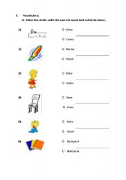 English worksheet: classroom onjects