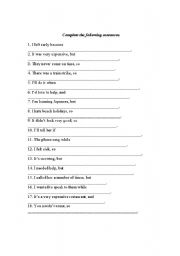 English worksheet: Complete the Sentences