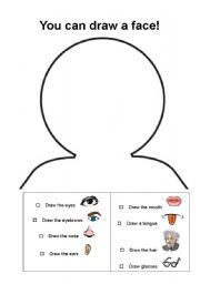 English Worksheet: Students learn about the face by drawing the facial parts.